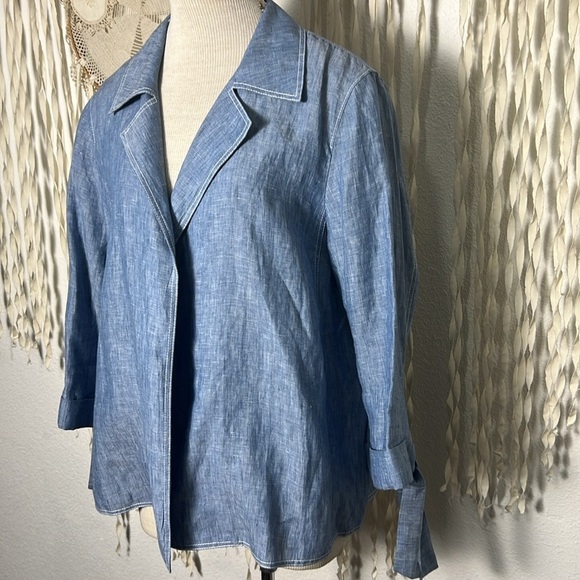 Lafayette 148 New York Chambray Linen Open Front Collared Jacket Blazer XL - Picture 5 of 11